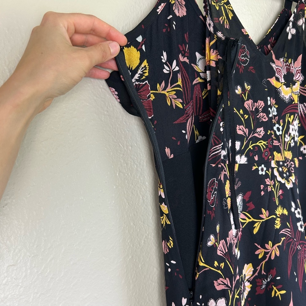 A.L.C. Zaydena Floral Silk Maxi Dress Black Floral Print Ruffle Spaghetti Strap - Picture 8 of 10